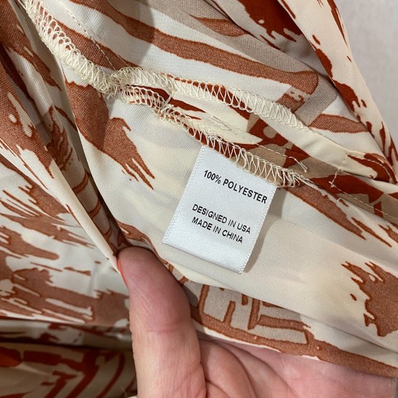 J. Brooks Boutique Robe Kimono Full Length Rust & Cream Tie Belt Split Sides - Picture 11 of 14